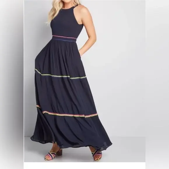 Modcloth Maxi Dress Blue Ribbon Accent BNWOT - Picture 10 of 11